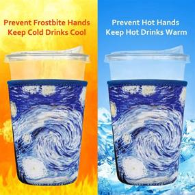 img 2 attached to 🥤 Keep Your Iced Coffee Cold with NC Reusable Insulated Neoprene Beverage Sleeves - Ideal for Starbucks, McCafe, Dunkin Donuts, Tim Hortons and More (The Starry Night)