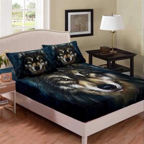 img 1 attached to Wolf Bed Fitted Sheet Queen Size - Nature-inspired Animal Print Bedding Set with Deep Pockets (1 Fitted Sheet, 2 Pillow Cases) - Grey Wolf Design with Artistic Touch