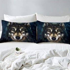 img 2 attached to Wolf Bed Fitted Sheet Queen Size - Nature-inspired Animal Print Bedding Set with Deep Pockets (1 Fitted Sheet, 2 Pillow Cases) - Grey Wolf Design with Artistic Touch