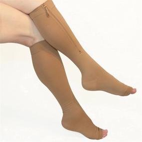 img 4 attached to 🧦 Effective Zipper Compression Socks: 4XL, Knee-High, Open-Toe, 20-30mmHg, Beige