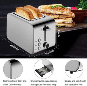 img 2 attached to 🍞 Premium Retro Stainless Steel Toaster: 2 Slice Best Rated Prime with 7 Bread Shade Settings, Bagel/Defrost/Cancel Button, Extra Wide Slot, Removable Crumb Tray