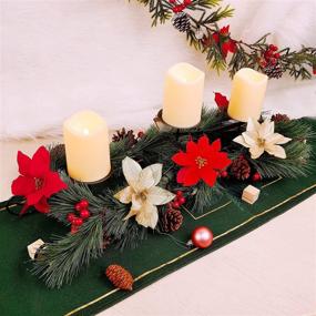 img 2 attached to 🎄 Hausse 26 Inch Christmas Poinsettia Centerpiece with 3 Flameless LED Candles: Perfect Festive Table Decor for Home Holiday Party and Mantel Decorations