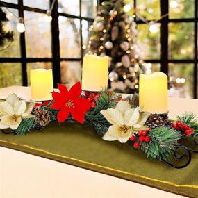 img 4 attached to 🎄 Hausse 26 Inch Christmas Poinsettia Centerpiece with 3 Flameless LED Candles: Perfect Festive Table Decor for Home Holiday Party and Mantel Decorations