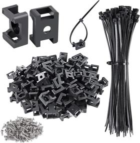 img 4 attached to 🔗 100 Piece Cable Zip Tie Mounts Base with 8-Inch Cable Ties Tapping Screw, Wire Cable Clips Organizer Holders Clamps in Black