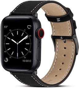 img 4 attached to 🖤 Подлинный ремешок из натуральной кожи Marge Plus для Apple Watch 38 мм-45 мм - черный ремешок / черный адаптер