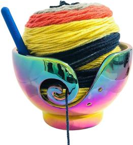 img 4 attached to 🧶 Premium Ceramic Yarn Bowl: Knitting & Crochet Accessories, Fits Extra Large Yarn Ball or 6 Small Balls, 7"x5" (Multi-Color)