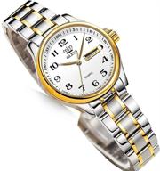 olevs luxury ladies watches - women's watch with day and date, small wrist female watch in gold stainless steel, black roman numerals, easy read ladies wrist watches waterproof (adjustable strap) logo