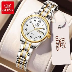 img 3 attached to OLEVS Luxury Ladies Watches - Women's Watch with Day and Date, Small Wrist Female Watch in Gold Stainless Steel, Black Roman Numerals, Easy Read Ladies Wrist Watches Waterproof (Adjustable Strap)