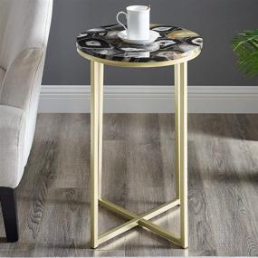 img 3 attached to 🔘 Modern Metal and Marble Round Side Accent Table: Stylish Living Room Storage - Small End Table, 16 Inch - Black Agate and Gold