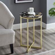 🔘 modern metal and marble round side accent table: stylish living room storage - small end table, 16 inch - black agate and gold logo