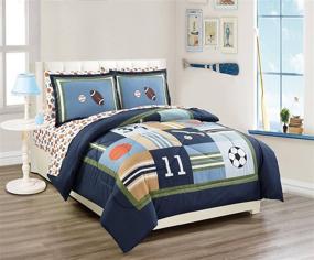 img 1 attached to 🏀 Teen/ Kids Full Bed Comforter Set: Sport Baseball Football Basketball Soccer - Navy Blue, White, Orange, Brown, and Black