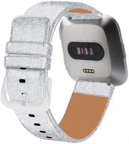 img 3 attached to 💎 SINGEAR Glitter Leather Watch Bands: Sparkling Bling Replacement Strap for Fitbit Versa - Silver, Women and Men