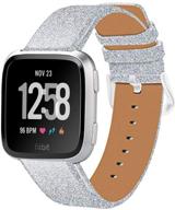 💎 singear glitter leather watch bands: sparkling bling replacement strap for fitbit versa - silver, women and men logo