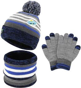 img 4 attached to 🧣 Stay Warm and Connected with Striped Boys' Winter Beanie Touchscreen Gloves - Essential Cold Weather Accessories