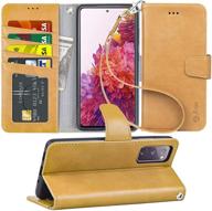 📱 arae case for samsung galaxy s20 fe 5g: pu leather wallet cover with stand feature, wrist strap, and 4-slots card pocket (coffee) logo