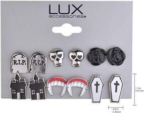 img 1 attached to Lux Accessories Halloween Tombstone Skull Flower Vampire 🧛 Coffin Stud Earrings Set of 6 for Haunted House