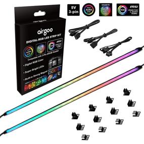 img 4 attached to Airgoo Neon Addressable RGB PC LED Strip, 2x15.7inch Rainbow WS2812B RGBIC Magnetic ARGB Strip for 5V 3-pin Aura Sync, Gigabyte RGB Fusion, MSI Mystic Light Sync | Includes 12pcs Strong Magnetic Brackets