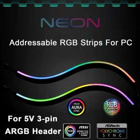 img 3 attached to Airgoo Neon Addressable RGB PC LED Strip, 2x15.7inch Rainbow WS2812B RGBIC Magnetic ARGB Strip for 5V 3-pin Aura Sync, Gigabyte RGB Fusion, MSI Mystic Light Sync | Includes 12pcs Strong Magnetic Brackets