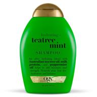 🌿 ogx hydrating + tea tree mint shampoo - nourishing & invigorating scalp cleanser with tea tree, peppermint oil & milk proteins - paraben & sulfate-free surfactants - 13 fl oz logo