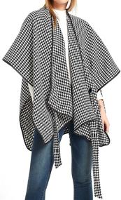 img 1 attached to 🧣 Stylish Winter Wrap Shawl Scarf Poncho - ecoinway Belted Houndstooth Plaid Gift Scarf Jacquard Cotton Pashmina