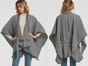 img 3 attached to 🧣 Stylish Winter Wrap Shawl Scarf Poncho - ecoinway Belted Houndstooth Plaid Gift Scarf Jacquard Cotton Pashmina