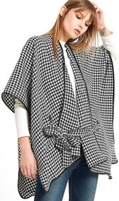 img 4 attached to 🧣 Stylish Winter Wrap Shawl Scarf Poncho - ecoinway Belted Houndstooth Plaid Gift Scarf Jacquard Cotton Pashmina