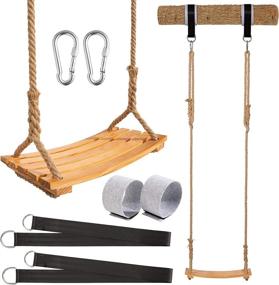 img 4 attached to 🎠 Premium Children's Wood Swings with Adjustable Carabiner - Yangbaga Products