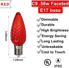 img 3 attached to UL Listed IP65 Dimmable Pack Of 25 Red C9 LED Christmas Lights Replacement Bulbs E17