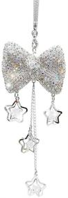 img 3 attached to Car Bling Rear View Mirror Hanging Accessories For Women Girl Rhinestone Crystal Charm Auto Pendant Ornament With Tassel Bling Car Decoration Cute Lucky Interior Decaration (White Bow)
