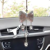 car bling rear view mirror hanging accessories for women girl rhinestone crystal charm auto pendant ornament with tassel bling car decoration cute lucky interior decaration (white bow) logo