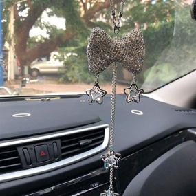 img 2 attached to Car Bling Rear View Mirror Hanging Accessories For Women Girl Rhinestone Crystal Charm Auto Pendant Ornament With Tassel Bling Car Decoration Cute Lucky Interior Decaration (White Bow)