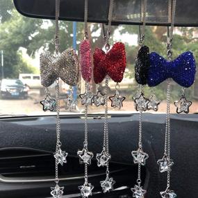 img 1 attached to Car Bling Rear View Mirror Hanging Accessories For Women Girl Rhinestone Crystal Charm Auto Pendant Ornament With Tassel Bling Car Decoration Cute Lucky Interior Decaration (White Bow)