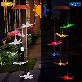 img 1 attached to 🐉 TVOIP Dragonfly Solar-Powered LED Wind Chimes - Color-Changing Garden Decoration - Waterproof Yard Lighting Hanging Decor (Dragonfly Design)