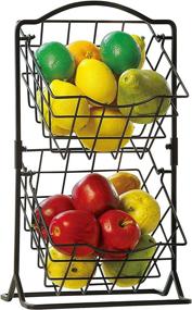 img 4 attached to Antique Black 2-Tier Metal Mini Countertop Fruit Storage Basket by SunnyPoint