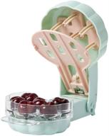 cherry pitter - professional cherry stone remover for making cherry pie and jam, green, with juicing container and pits logo