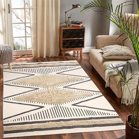 img 3 attached to 🏠 KIMODE Boho Tufted Bedroom Area Rug 4' x 6' - Washable Farmhouse Diamond Cotton Throw Rug - Moroccan Tribal Woven Collection - Indoor Rugs for Living Room, Entryway, Dining Room