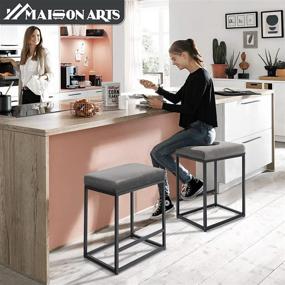 img 3 attached to 🪑 MAISON ARTS Set of 2 Counter Height 24-Inch Bar Stools for Kitchen Counter - Backless Industrial Upholstered Barstool with 330 LBS Weight Capacity - Modern Saddle Chair Island Stool in Grey