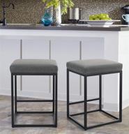 🪑 maison arts set of 2 counter height 24-inch bar stools for kitchen counter - backless industrial upholstered barstool with 330 lbs weight capacity - modern saddle chair island stool in grey logo