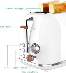 img 3 attached to 🍞 KitchMix 2 Slice Retro Stainless Steel Toaster with 6 Settings, Extra Wide 1.5 Inch Slots, Bagel/Defrost/Cancel Function, Removable Crumb Tray (White)