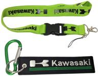 🏍️ ewein green lanyard with embroidered keychain tag, d shape carabiner clip for motorcycle superbike scooter car atv utv house keys chain, office id biker accessories (kawasaki) logo