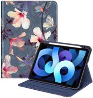 🌺 fintie folio case for ipad air 4th gen 2020 - [pencil 2nd gen charging support] multi-angle viewer, soft tpu stand back cover, pocket & pencil holder, auto wake/sleep, blooming hibiscus design logo