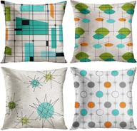 🛋️ stylish mid-century modern decor: artsocket set of 4 teal grid and orange starbursts throw pillow covers | retro atomic mobile pattern | 18x18 inches square pillowcases for home décor логотип