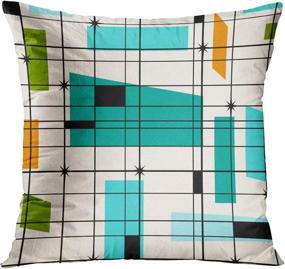 img 3 attached to 🛋️ Stylish Mid-Century Modern Decor: ArtSocket Set of 4 Teal Grid and Orange Starbursts Throw Pillow Covers | Retro Atomic Mobile Pattern | 18x18 Inches Square Pillowcases for Home Décor