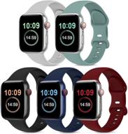 премиальные силиконовые ремешки для apple watch series 6 se 5 4 3 2 1 - комплект из 5 ремешков в черном/винном/кактусовом/сером/морском цветах - совместимы с 38 мм, 40 мм, 42 мм, 44 мм логотип