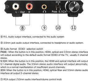 img 1 attached to 🔊 Аудиоэкстрактор HDMI 4K@60HZ: Преобразование HDMI в HDMI + оптический Toslink SPDIF + аудиопорты 3,5 мм RCA R/L с регулятором громкости, управление аналоговой громкостью для PS5/4/Blu-ray.