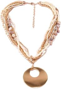 img 3 attached to 📿 Brass Statement Pendant Necklace for Women and Girls - RICHERA Strand with Glass Seed Beads and Mother of Pearl (MOP) Jewelry