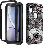 📱 hekodonk iphone xr case with screen protector - heavy duty protective cover for apple iphone xr 6.1 inch 2018-marble black logo