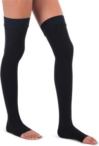 img 3 attached to 🧦 Jomi Compression Thigh High Stockings - 30-40mmHg Premiere Open Toe, Unisex - Petite 365, X-Large, Black