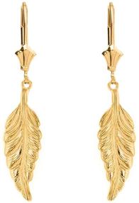 img 3 attached to 🌿 10K and 14K Yellow Gold Bohemian Leaf Feather Drop Earrings - Certified for Enhanced SEO