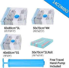 img 3 attached to Maximize Your Storage Space with Bagail Vacuum Storage Bags - 14 Pack, 80% Space Saver Bags for Comforters, Blankets, Bedding, Clothes, Pillows, Towels, etc. Hand Pump Included! (3L+4M+5S+2LRoll)